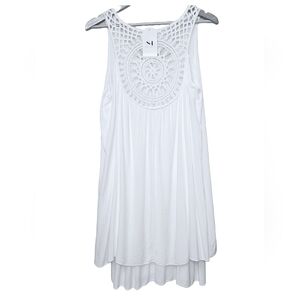 [ONE WORLD] Made in ITALY BOHO Summer CROCHET White Mini Tiered Dress Women 12